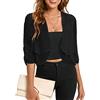 Famulily, coprispalle da donna in chiffon trasparente estivo con manica corta e arricciata, modello cropped, cardigan leggero a mezza manica, bolero sottile, Nero , XL