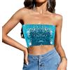 Segreto Top sexy da donna con paillette, senza maniche, vintage, a fascia, senza spalline, crop top per feste, Corto blu mare, Taglia unica