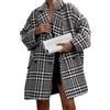 Generic Cappotto pied de poule doppiopetto invernale da donna Giacca da capispalla di media lunghezza con risvolto scozzese (Nero,L)
