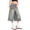 VOLYMOON Y2k Baggy Jean Shorts Jorts Y2k Hip Hop Shorts Skater Jeans Grunge Jorts Estetica Pantaloni, Blu Ciano., S