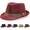 Initlove Cappello Fedora unisex classico Panama cappelli a tesa corta Trilby cappelli, Rosso vinaccia, Taglia unica