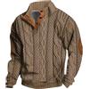 Generic Maglione da uomo a maglia grossa con mezzo bottone, top vintage Henley a 4 bottoni, maglieria invernale da pescatore, pullover caldo a maniche lunghe, pullover casual con collo alto, felpa alla moda