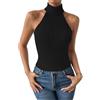 SMIUPIN Camicie a Maglia Senza Maniche per Donne Canotta a Collo Alto Dolcevita Estensibile Crop Top Aderente Gilet Estivo in Maglia (IT, Testo, M, Regular, Regular, Nero)