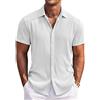 COOFANDY Camicia Uomo Maniche Corte Casual Senza Stiro Camicia Estate Spiaggia Bottone Bianco S