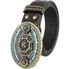 OBASDFD Cintura In Pelle Con Borchie Western - Cowboy Cowgirl, Fibbia Turchese Intarsi, Motivo Floreale In Rilievo For Donna E Uomo, Larghezza 38 Mm