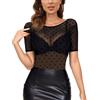 MAYFASEY Maglia da donna in rete, elasticizzata, a maniche lunghe, trasparente, per clubwear, 23-nero, S