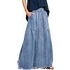 ebossy Gonna lunga da donna in denim a vita alta, linea ad A, con orlo