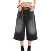 VOLYMOON Y2k Baggy Jean Shorts Jorts Y2k Hip Hop Shorts Skater Jeans Grunge Pantaloncini Estetici Pantaloni, 7fen# Nero, XL