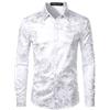 PARKLEES Camicia da uomo di lusso con stampa elegante, taglio aderente, abbottonato, motivo cachemire dorato lucido, Bianco argentato., S