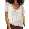 ensswliz Canotta estiva da donna con bordo in pizzo, per spiaggia, vacanze, cravatta frontale con bottoni sul davanti, canotta ampia ed elegante maglietta per uscire, A-Bianco, S
