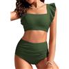 Kate Kasin Bikini da donna a vita alta, con volant, controllo della pancia, copertura completa, costume da bagno sfacciato in due pezzi