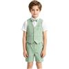 LOLANTA 4PZ Completo Cerimonia Bambino, Ragazzi Paggetto Matrimoni Abito, Bambini Gentiluomo Estate Lino Gilet Pantaloncini Suit Set, Battesimo Partywear, Gilet + Pantaloncini + Camicia + Papillon