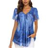 ACDAY Camicetta da donna con scollo a V, a maniche corte, in chiffon, a doppio strato, in rete, stile casual