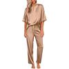 Ekouaer Pigiama Donna Estivo Set Pigiami Due Pezzi Pantaloni in Raso Maniche Corte Scollo V,S-XXL