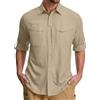 Asfixiado Safari - Camicia da uomo con protezione UV UPF 50+, a maniche lunghe, per escursionismo, camicia funzionale per esterni, traspirante, ad asciugatura rapida, Kaki, S
