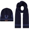 True Religion Set, Berretto Invernale a Costine e Sciarpa con Strisce terminali Donna