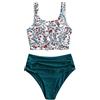 ZAFUL Tankini da donna in due pezzi, bikini imbottito con motivo floreale, con lacci, pantaloncini a vita alta, Fiore blu pavone, M