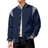 SPORTARC Giacca da uomo con colletto da baseball e cardigan in peluche e giunture per uso casual e streetwear (L blu)