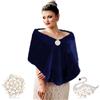 Jadive Scialle in Pelliccia Sintetica Donna Coprispalle Sciarpe Stole in Pelliccia Finta da Sposa con 2 Spille (Blu Navy, Classico)