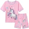 Dinopjs Pigiama a maniche corte da bambina Lounge Unicorno Dinosauro Giraffa Set Pigiama Magliette con Pantaloncini Abbigliamento da Casa per Bambine Comodo e Traspirante Abbigliamento per Famiglia