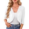 YGJIEGENG Coprispalle estivo da donna, cardigan corto a maniche corte, cardigan corto, leggero, casual, aperto sul davanti, giacca bolero trasparente per abiti, S-XXL, bianco, L