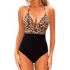 CUPSHE Costume da bagno intero da donna con scollo a V all'uncinetto con ritaglio posteriore cinghie regolabili Self Tie Spaghetti, Nero/Marrone Leopardato, M