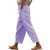 Generisch Pantaloni da spiaggia da donna in lino, pantaloni chino, con gamba dritta, pantaloni leggeri, 7/8, da trekking, estivi, per il tempo libero, con tasche, elastico in vita, Lilla, S