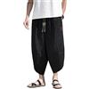 Seidarise Kimono Giapponese da Uomo, Pantaloni da Spiaggia Tradizionali in Lino Capri, Estivi, Pantaloni Harem a Gamba Larga, 09 Nero, S
