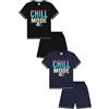ThePyjamaFactory Chill Mode - Pigiama corto per bambini, confezione da 2, colore: nero e blu navy, Multicolore, 14-15 Years