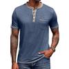 COOFANDY Camicia Henley a Maniche Corte da Uomo Henley Shirt Estiva Casual T-Shirt Maglietta con Tasca Blu Scuro 3XL