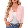 YGJIEGENG Coprispalle estivo da donna, cardigan corto a maniche corte, cardigan corto, leggero, casual, aperto sul davanti, giacca bolero trasparente per abiti, S-XXL, rosa chiaro, S
