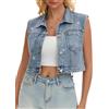 CIMUK Giacca in Denim da Donna con Bottoni Giacca in Jeans Lavata con Strass e Senza Maniche Grigio Blu XL