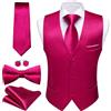 Barry.Wang Gilet da uomo formale da lavoro slim fit casual tinta unita gilet cravatta papillon set festa di nozze, Rosa acceso, S