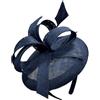 Caprilite Cappello pillbox in sinamay, con decorazione con spirali astratte e una piuma lunga, hatinator fascinator per le corse di Ascot
