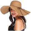 Lanzom - Cappello da donna in paglia con tesa larga da 14 cm, pieghevole e arrotolabile, protezione UPF 50+ - - Taglia unica