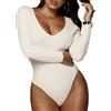 TOEECY Body Donna Manica Lunga Elegante Sexy Scollo a V Jersey Basic Tuta Aderente Bodysuit Lingerie Tinta Unita Pagliaccetto ElasticizzatoCasuale Jumpsuits Tops (Bianco,M)