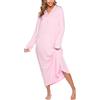 Sopesil Camicia da Notte Donna Inverno Lungo Modal Camissions Manica Lunga Caldo Bottone Allentato Plus Size Camicia da Notte Donna Scollo a V Morbida A-Rosa,L