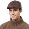 Michear Berretto piatto da uomo in vera pelle di vacchetta, regolabile, 56-60 cm, berretto da guida britannico, cappello da newsboy impermeabile, berretto vintage, Marrone, L/taglia unica