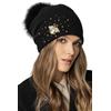 Vivisence Cappello Donna Elegante in Cashmere con Pieghe Fodera in Pile Pom-Pom Staccabile Decorazione di Insetti E Perline Dorate Antistatico Perfetto per l'inverno