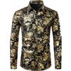 PARKLEES Camicia da uomo di lusso Paisley oro lucido stampato elegante slim fit button down, Nero oro, XL