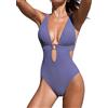 CUPSHE Costume da bagno intero da donna, con scollo a V, monokini con spalline regolabili, con lacci, a costine, Viola, M