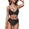 CUPSHE Bikini da Donna Costume da Bagno a Due Pezzi a Vita Alta con Scollo a V Twist Anteriore Regolabile con Spalline da Bagno Costume da Bagno, M Nero