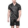 Sanraflic Pigiama da uomo corto in raso con maniche corte e set di pantaloni, Nero , L
