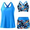 Generico Tankini da Donna in 3 Pezzi Canotte Top e Bikini Push Up e Pantaloncini da Bagno a Vita Alta Costume da Bagno Sportivo Tankini Coprente Contenitivo per Mare Piscina Spiaggia
