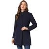 Allegra K, cappotto invernale da donna, con collo alto, a manica lunga, con chiusura singola, in blu navy, taglia M