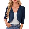 YGJIEGENG Coprispalle estivo da donna, cardigan corto a maniche corte, cardigan corto, leggero, casual, aperto sul davanti, giacca bolero trasparente per abiti, S-XXL, blu navy, L