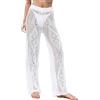 MaNMaNing Pantaloni Copricostume in Pizzo Traforato a Vita Alta Donna per Spiaggia Bikini Notte Sexy Trasparenti Comodi freschi Leggeri Estivi Eleganti audaci Bianco, XL