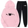MaNMaNing Tuta Donna Autunno Inverno Felpa Cappuccio Stampata Cuori e Farfalle Collo Tondo Maniche Lunghe Pantaloni Casual Moda Autunno Inverno Caldo Termico Tessuto Morbido