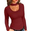 VICHYIE Maglia da donna a maniche lunghe Ribetrick top autunnale slim fit top, rosso bordeaux, XL