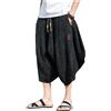Seidarise Kimono Giapponese da Uomo, Pantaloni da Spiaggia Tradizionali in Lino Capri, Estivi, Pantaloni Harem a Gamba Larga, 68 Nero, XL